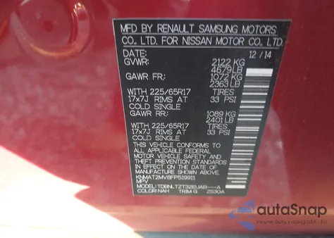 2015 Nissan Rogue Sv from USA, damaged, VIN KNMAT2MV8FP519911